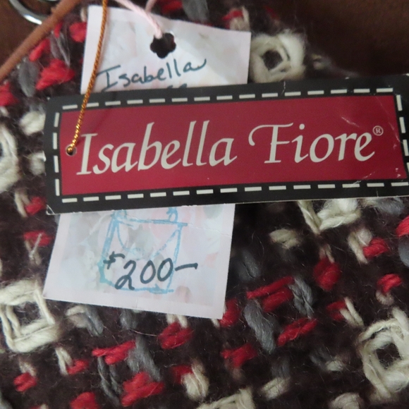 Isabella Fiore Red Flower Beaded Black White Grey 12 x 6.5 x 3" Handbag NWT - Picture 5 of 8